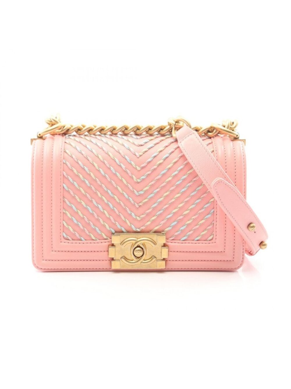 Chanel Shoulder Bag Boy Small Pink Rainbow Leather Boy Stitch Chain